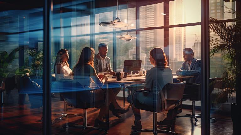 People in room discussing